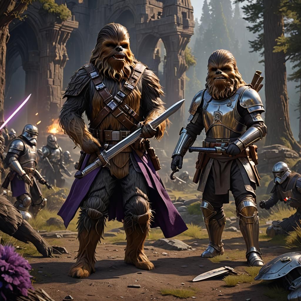 Chewbacca in Medieval Armor on Battlefield