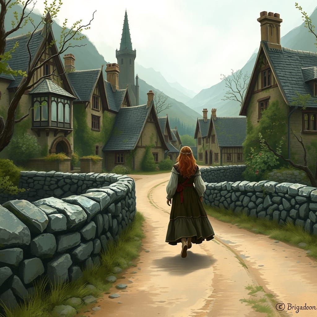 Mystical Irish Village Scene in Dreamy Style