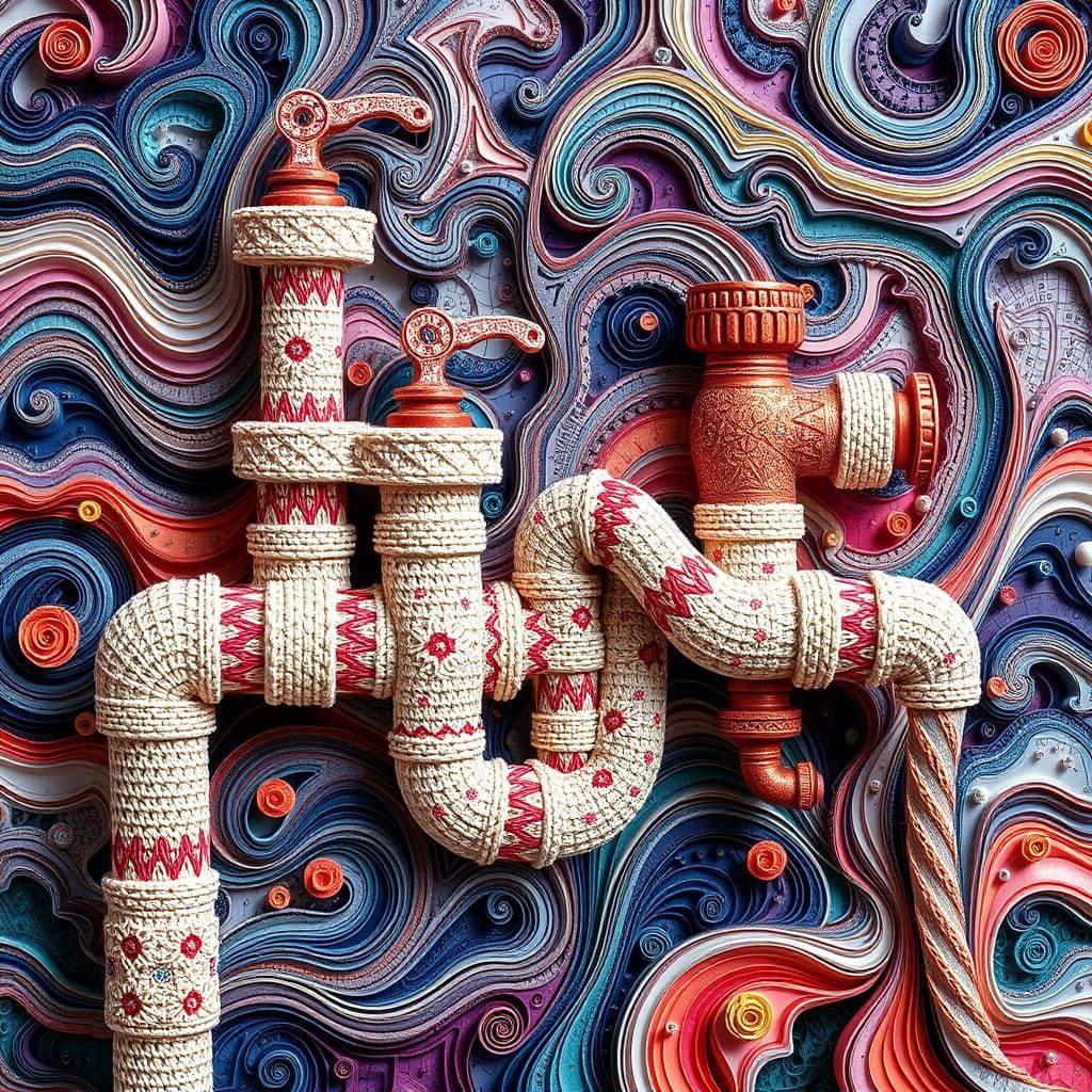 Crocheted Plumbing Pipes with 3D Relief, Digital Art