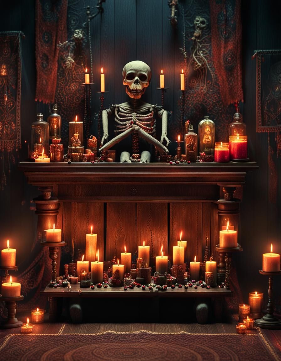 Eerie Altar in Gothic Manor House