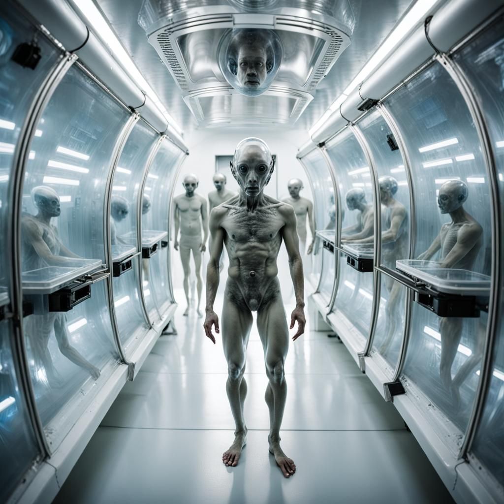 Male Aliens in Cryonics Capsules on Spaceship
