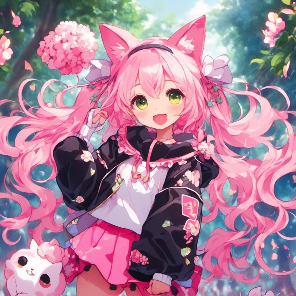 Anime Girl in Cat Hoodie at Shinto Temple