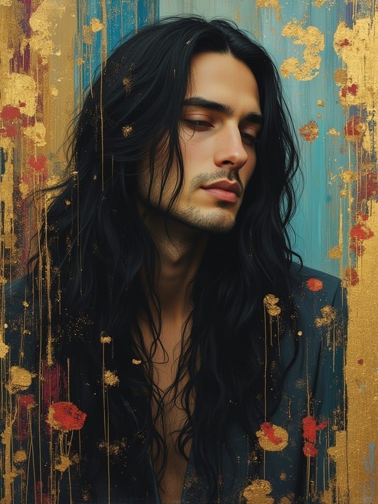 Elegant Man with Long Hair as Oil Painting