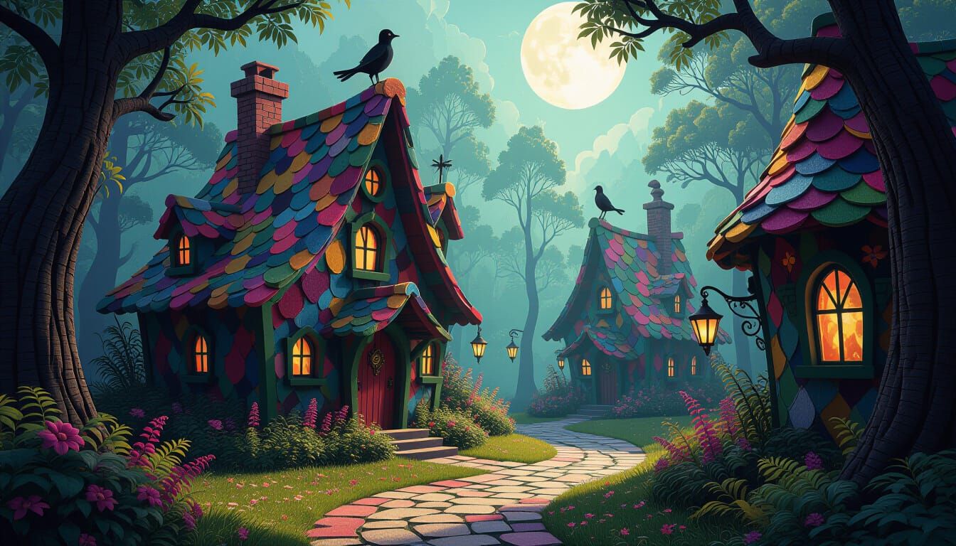 Colorful Felt World in Dark Fantasy Style