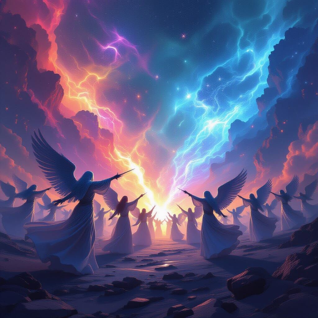 Cosmic Digital Battle: Light Angels vs Viral Entities