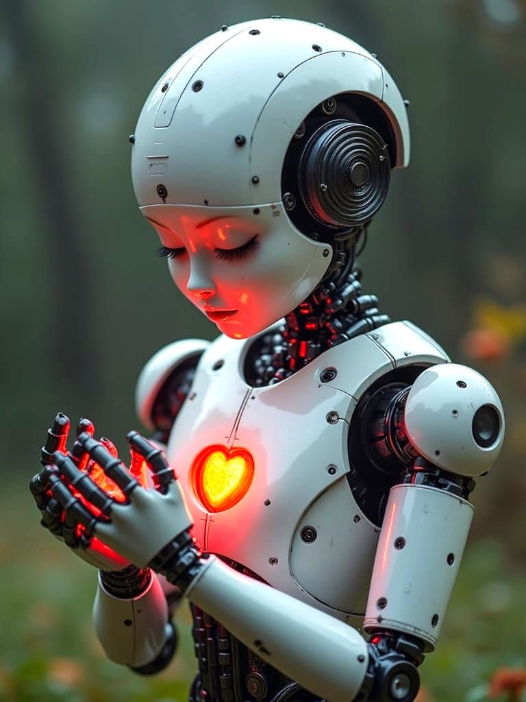 Glowing Heart of Compassionate Robot in Vibrant Colors