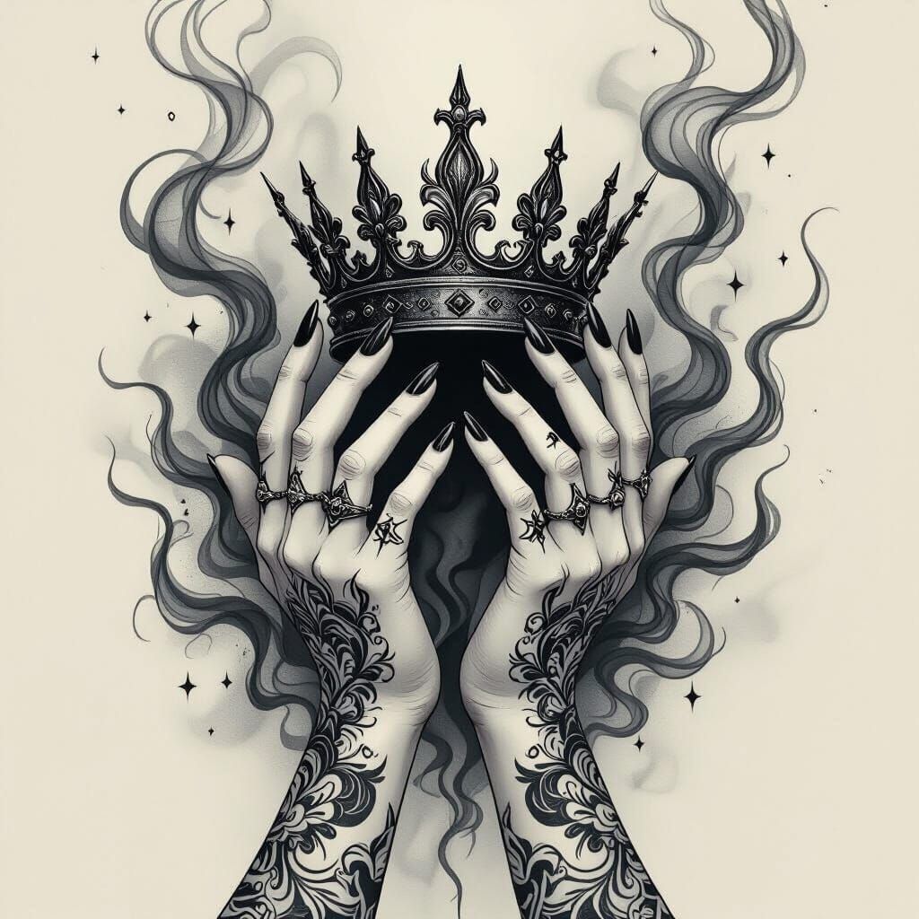 Mystical Hands Release Crown: Tattoo Flash Art