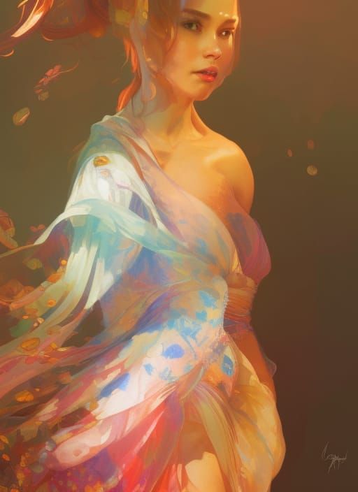 Romantic Woman in Flowing Gown: Digital Portrait