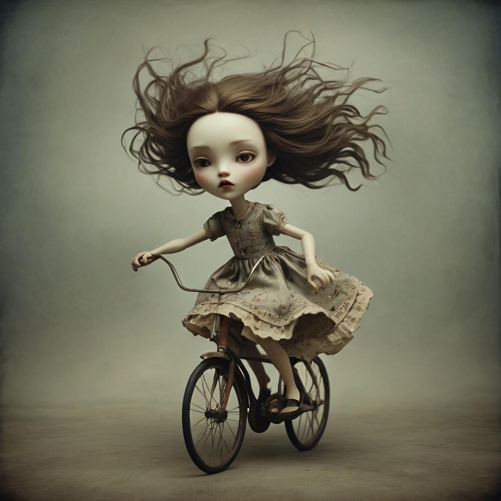 Woman Escapes Chaotic Storm: Surrealist Portrait