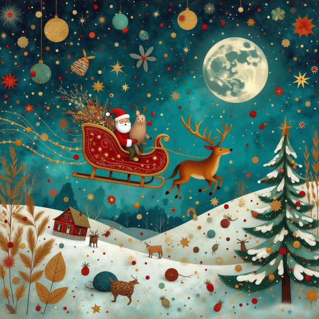 Santa's Sleigh Races Across the Night Sky