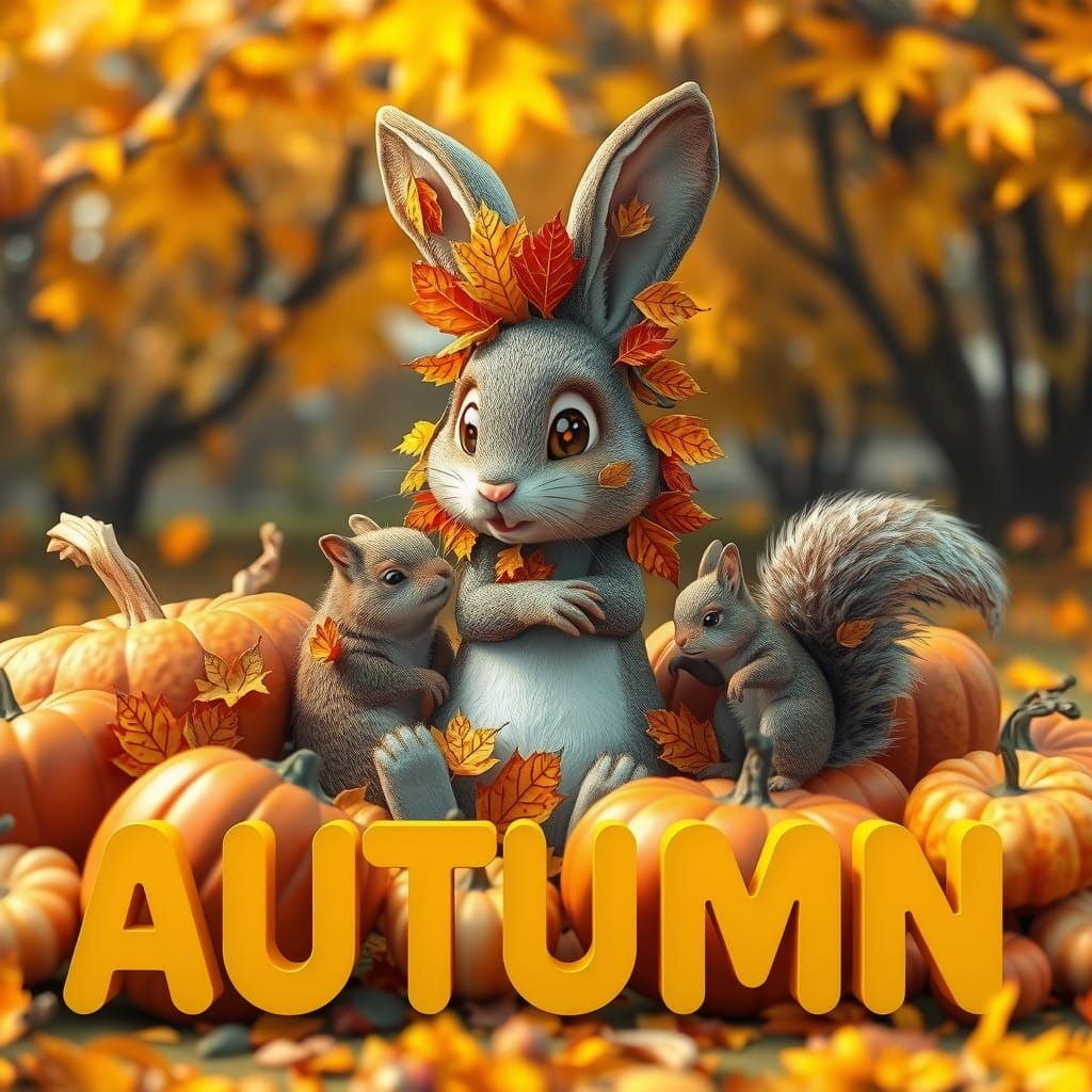 Autumnal Anime Rabbit in 3D