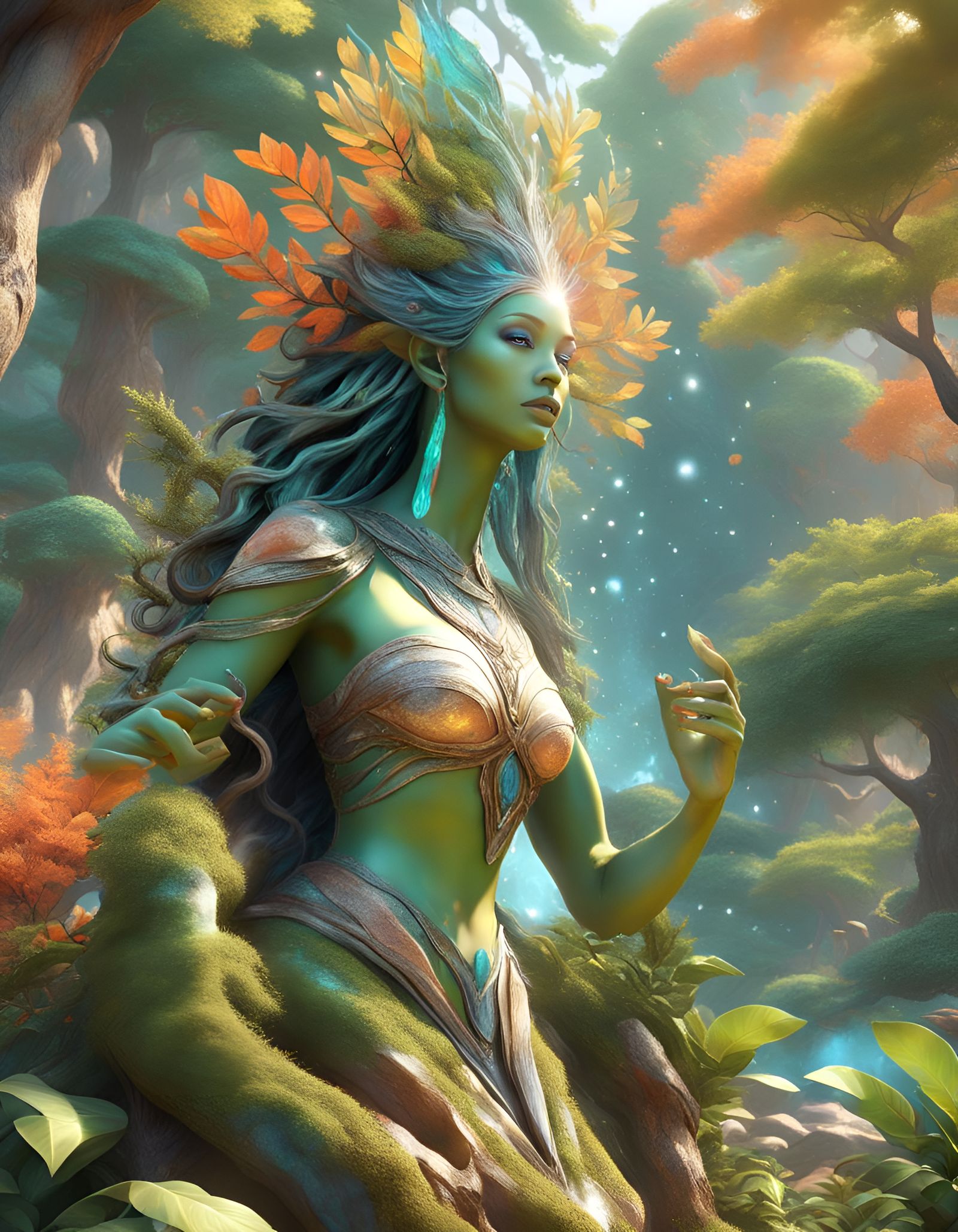 Multicolored Elemental Goddess in Fantasy Setting