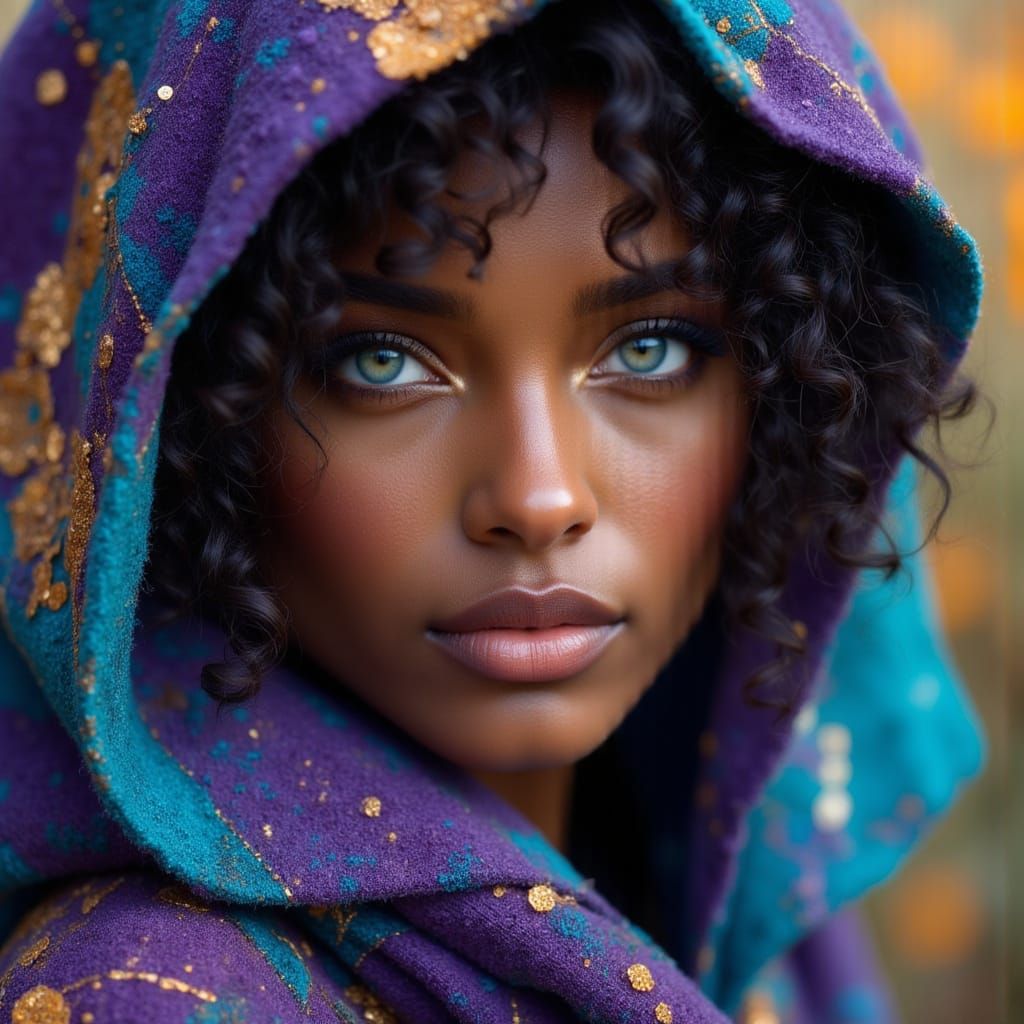 Striking Portrait of Woman with Blue and Green Eyes