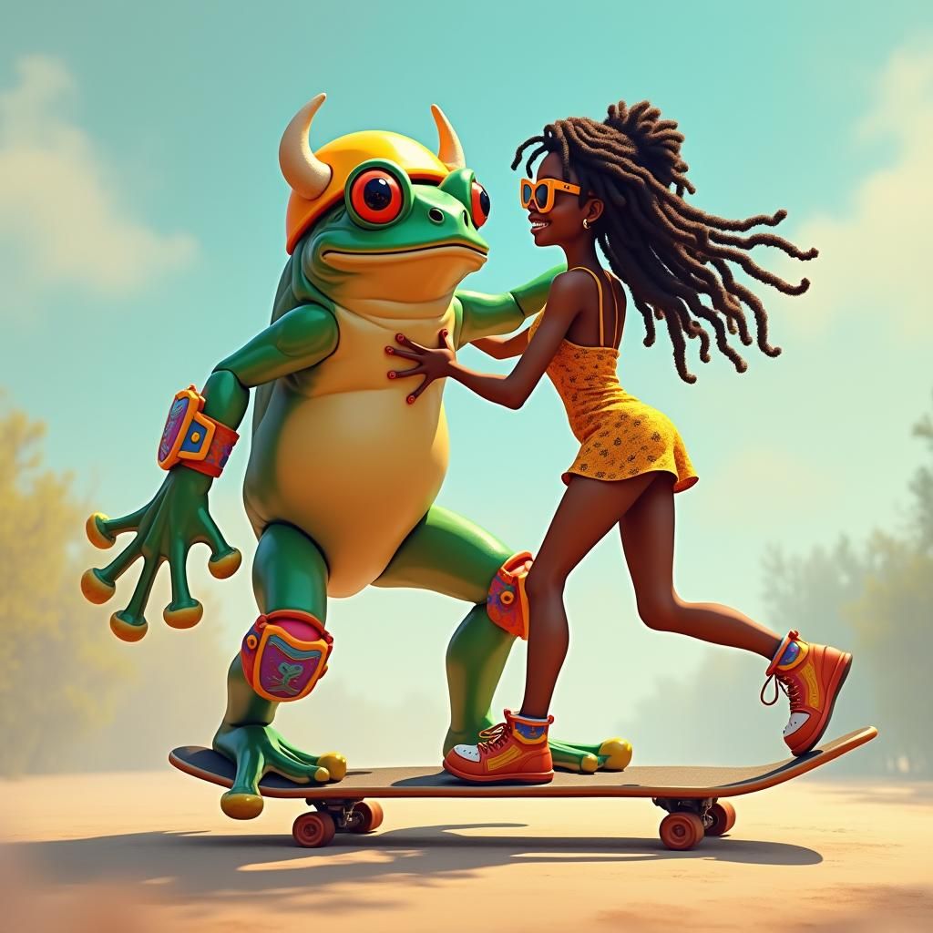 Girl Guides Bullfrog Skateboarder: Impressionistic Oil Paint...