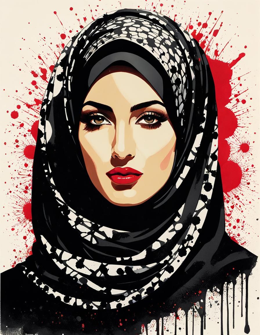 Edgy Hijabi Woman Portrait in Fayum Art Style