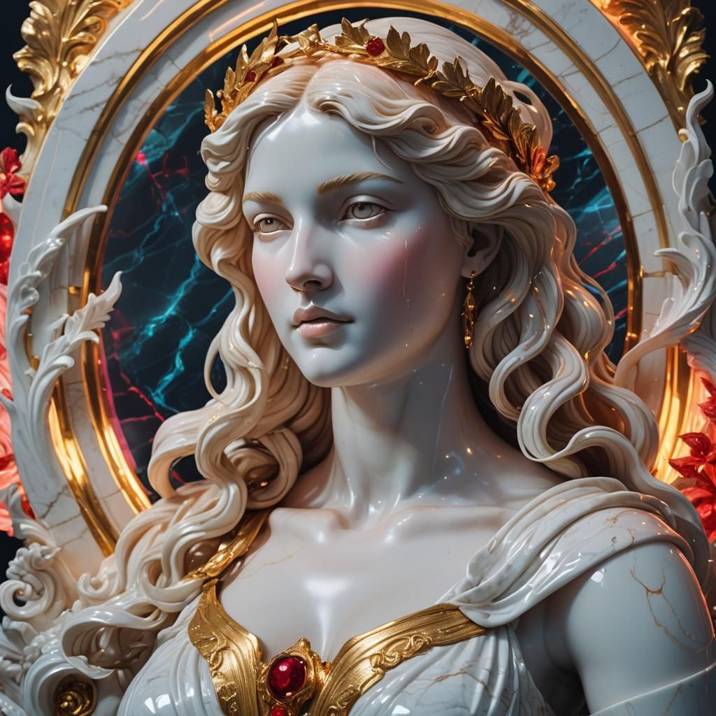 Aphrodite in Synthwave Style with Glowing Ruby Wine