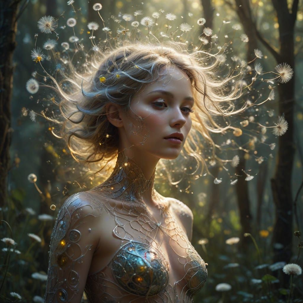 Ethereal Cosmic Goddess Radiates Iridescent Glow Amidst Cele...