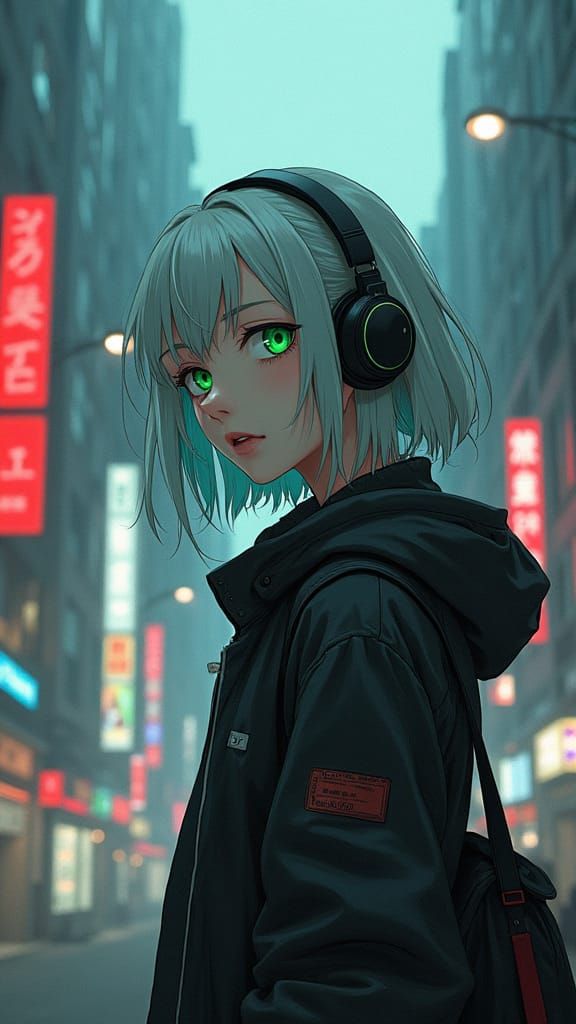 Cyberpunk Anime Girl in Ruined City