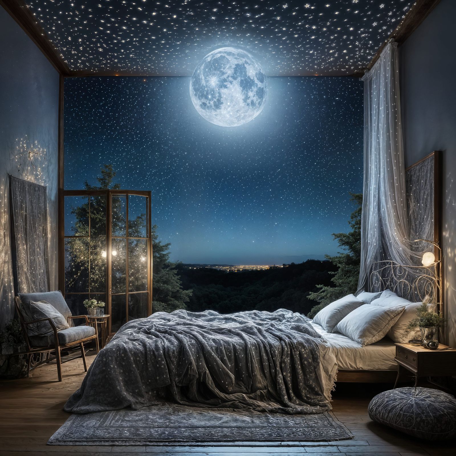 Enchanting Moonlit Night Sky with Twinkling Stars
