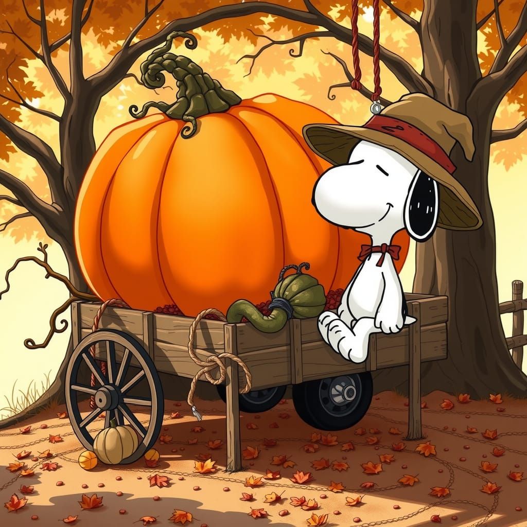 Great Cartoon Pumpkin with Snoopy Scarecrow