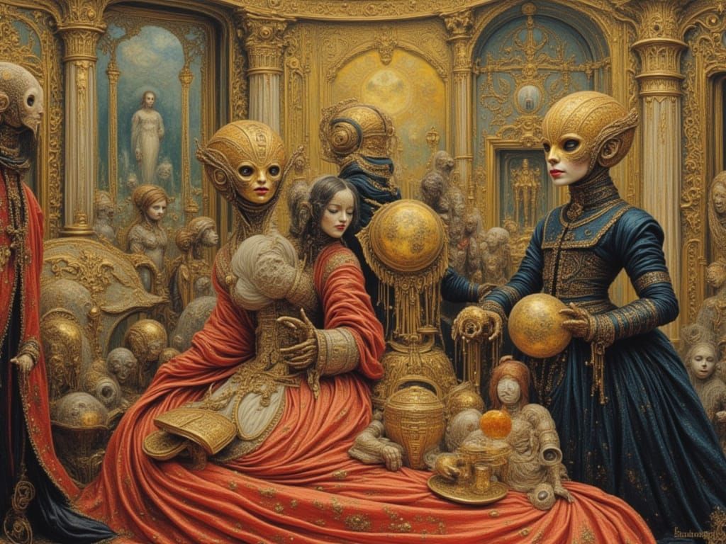 Aliens in Renaissance Setting, Classic Painting Style