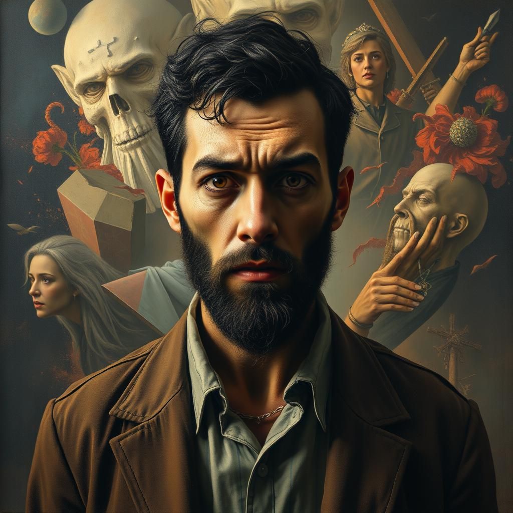 Hyperrealistic Dystopian Man in Dark Academic Style