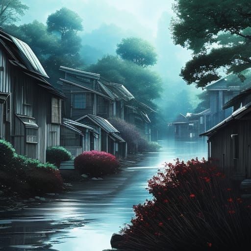 Anime Horror Mountain Forest in Deep Color