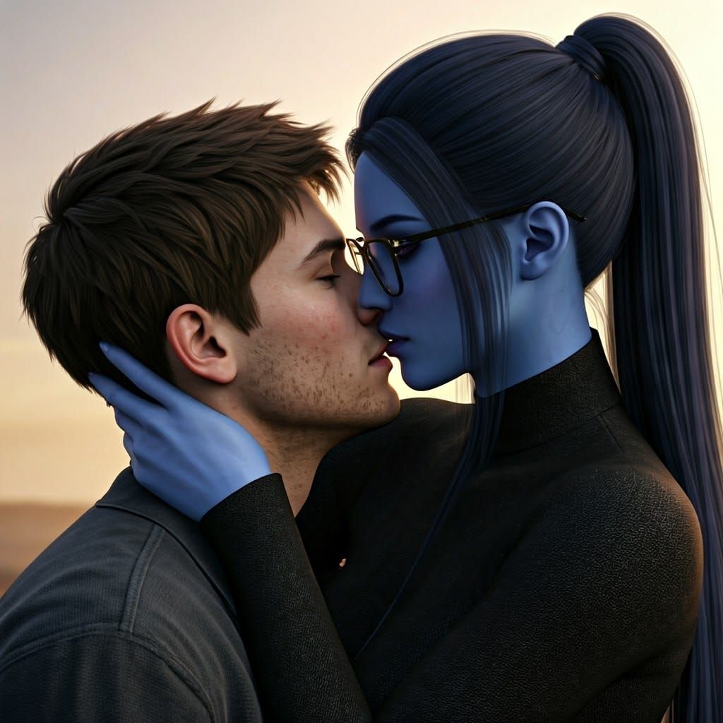 Hyper-Realistic Couple's Romantic Moment in Warm Golden Ligh...