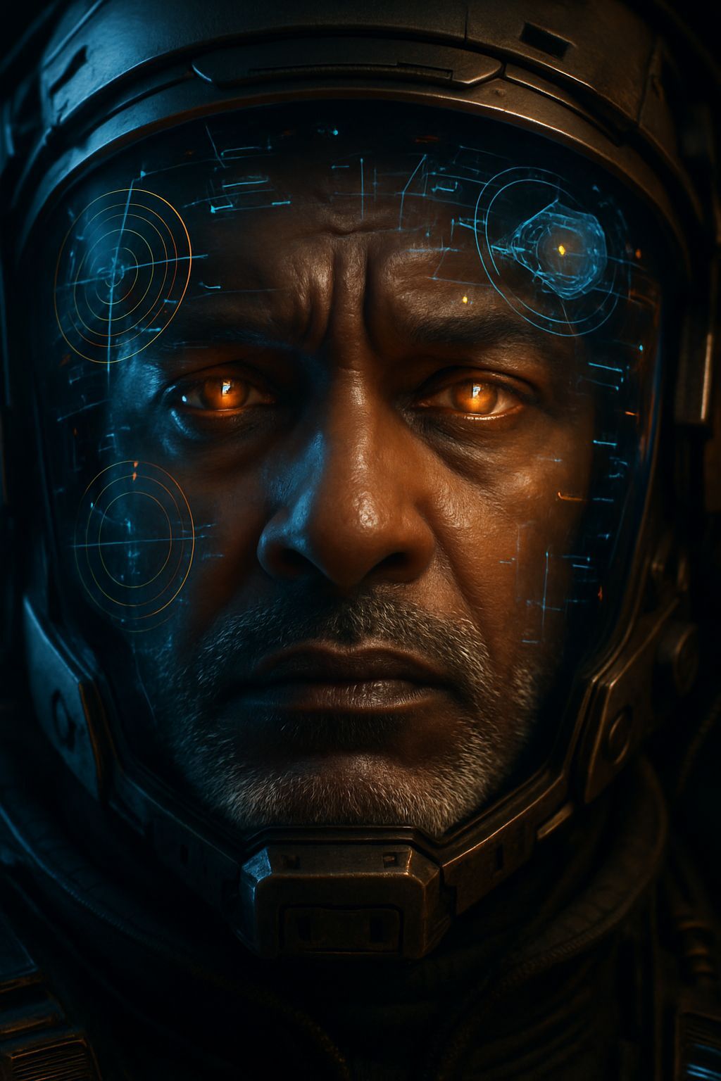 Futuristic Pilot Portrait with High-Tech HUD Interface