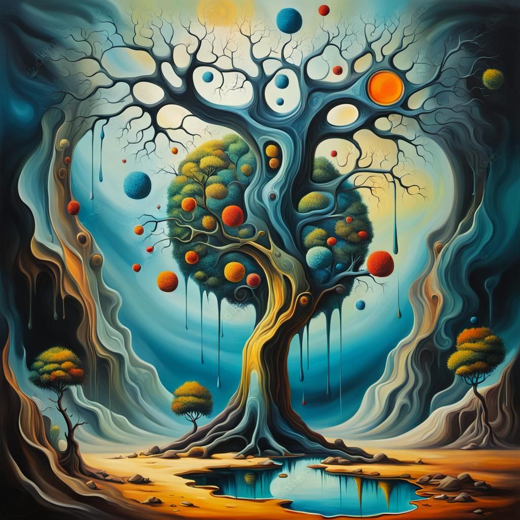 Surreal Abstract Tree in Oil on Canvas