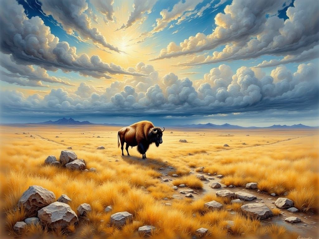 Lonely buffalo roaming the plains