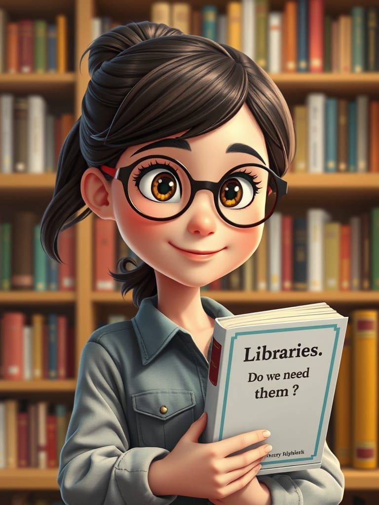 Whimsical Young Librarian Reads Classic Literature in Enchan...