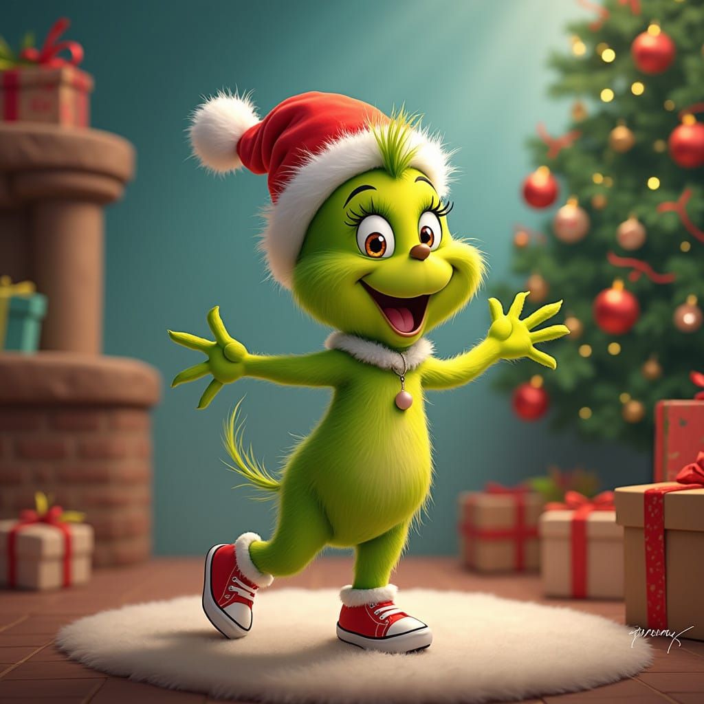 Whimsical Baby Grinch Dances in Christmas Wonderland