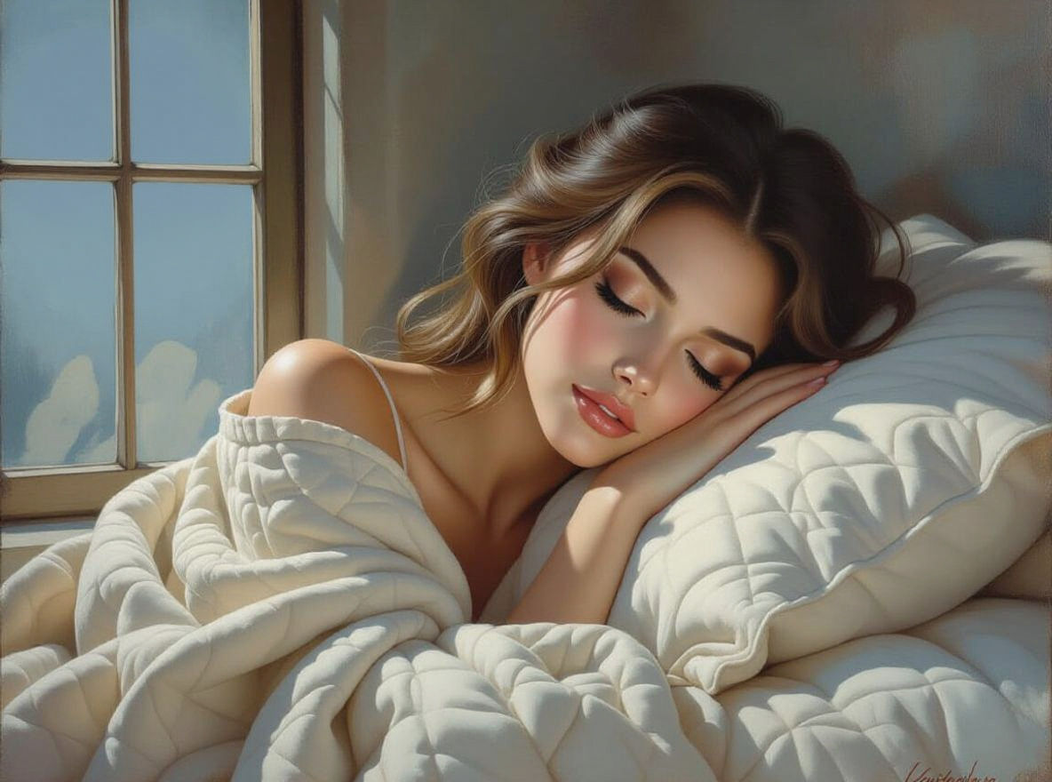 Moonlit Woman Resting Under a Quilt