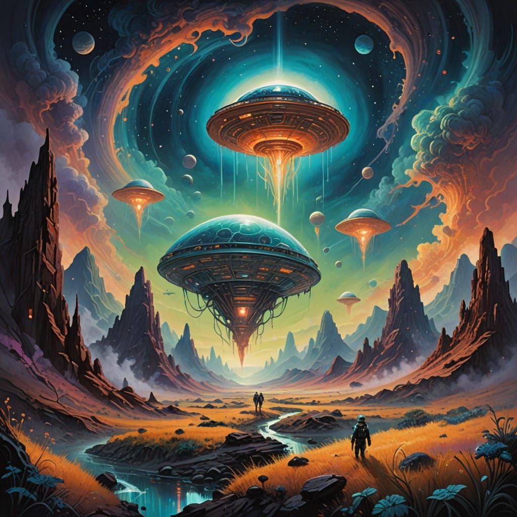 Ethereal Martian Invasion in Gouache and Oil