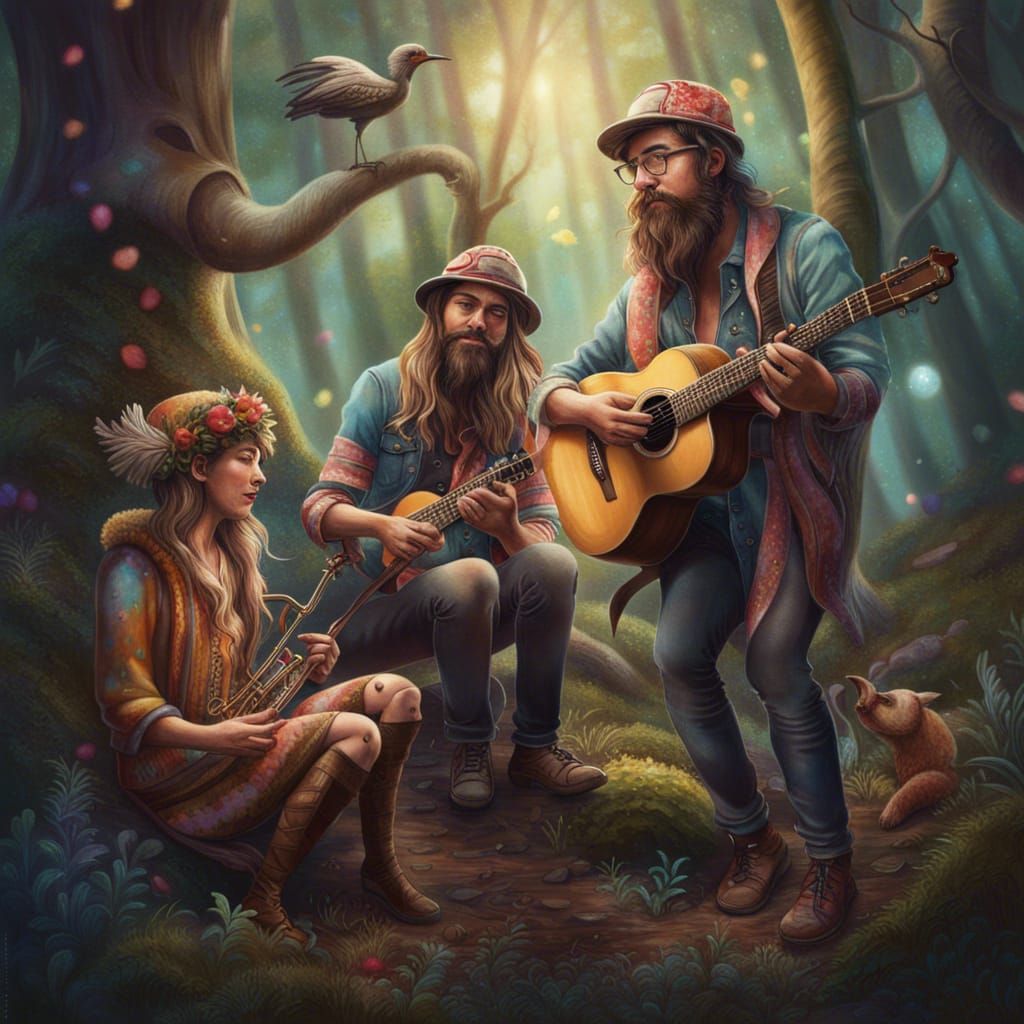 Enchanting Hipster Musicians in Forest Clearing