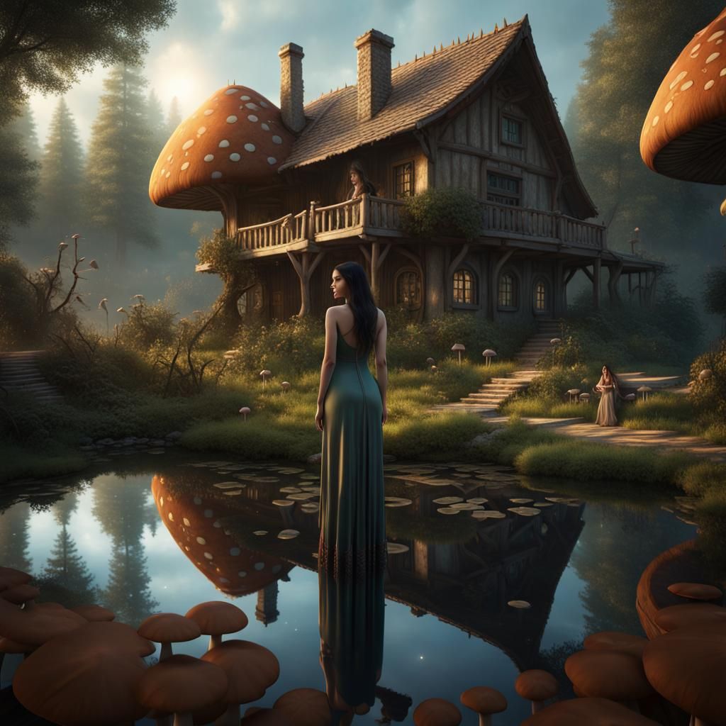 Fantasy Forest Scene with Cottagecore Girl
