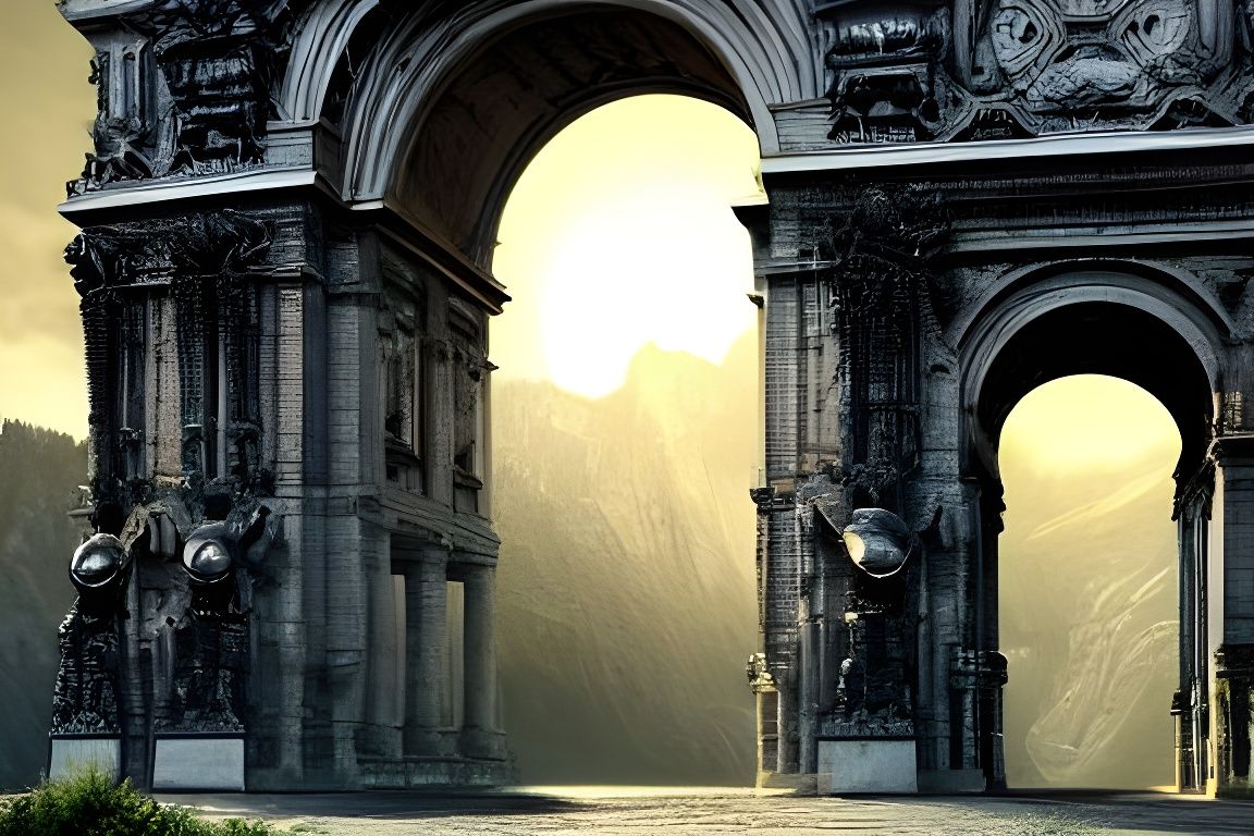 Triumphal Arch Between Worlds in Giger Style