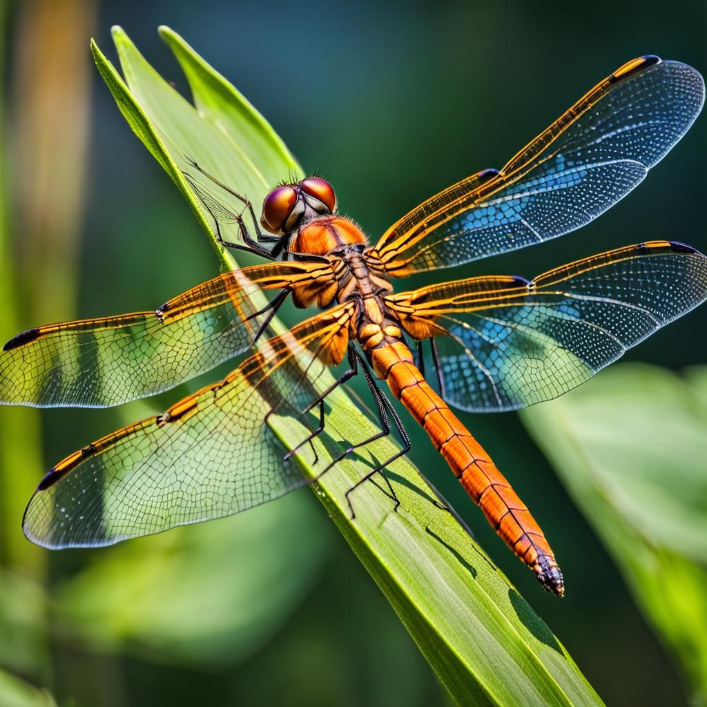 Orange Dragonfly with Colorful Wings in HDR