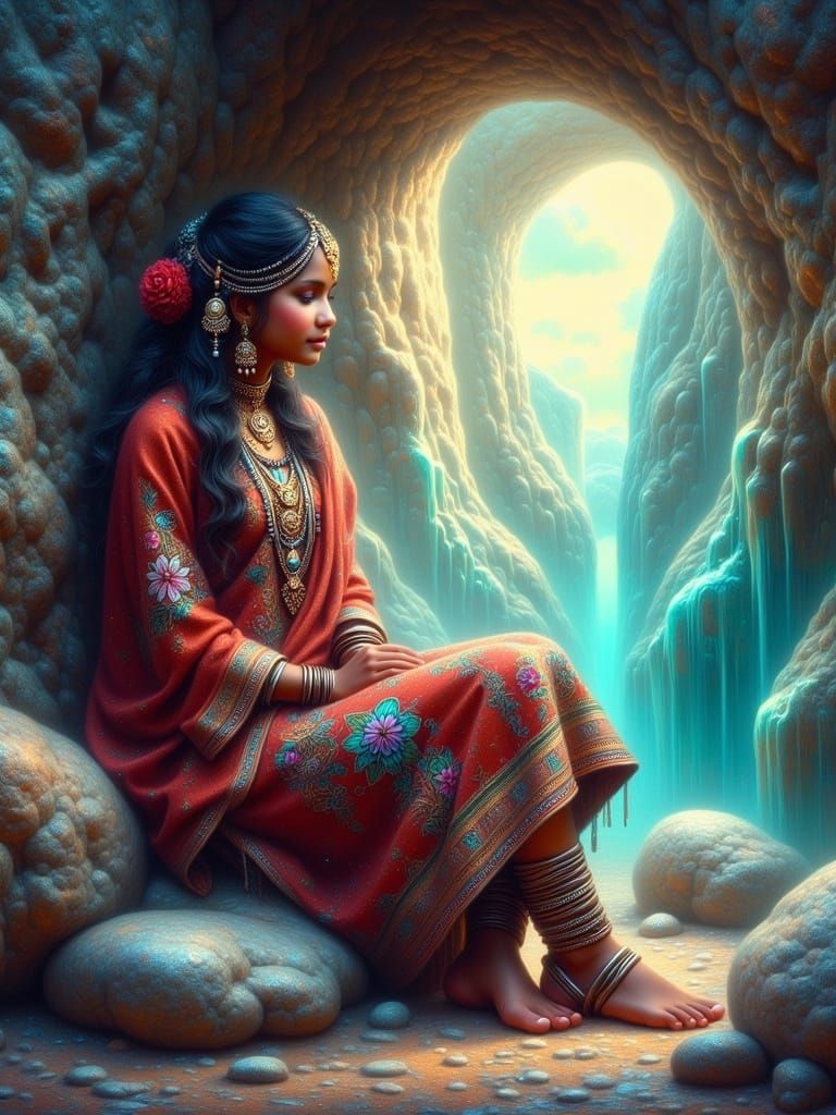 Mystical Indian Woman Portrait in Fantasy Style