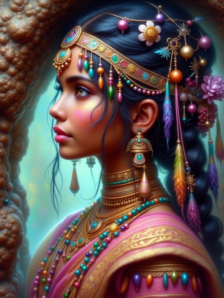 Mystical Cave Portrait in Painterly Fantasy Style