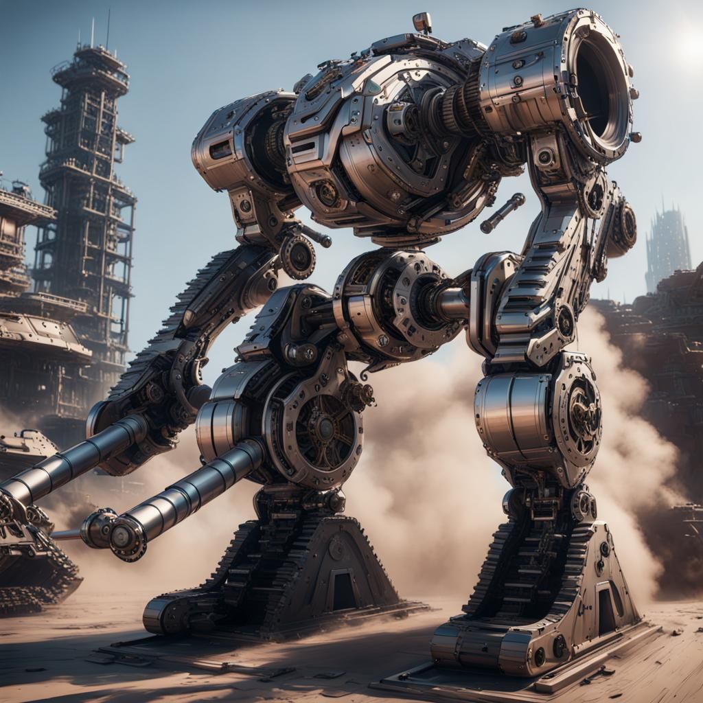 Futuristic Axe-Armed Mech on Tank Treads