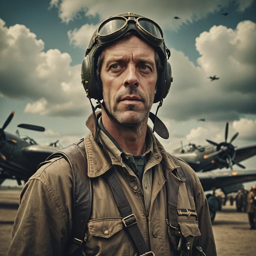 Hugh Laurie as WW2 Aviator in Vintage Photograph
