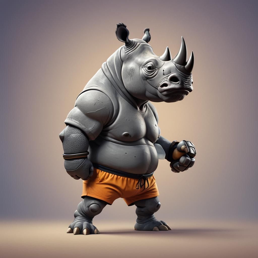 Rhino in Boxing Shorts: 3D Digital Art