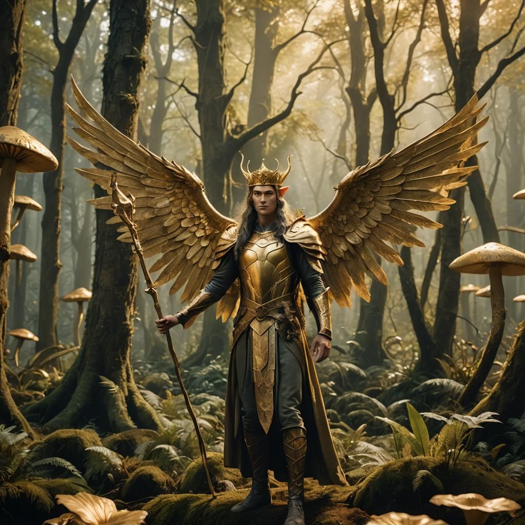 Elven God Overlooking Magical Mushroom Forest