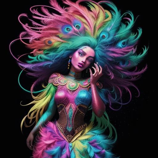 Cosmic Woman with Peacock Feather Hair
