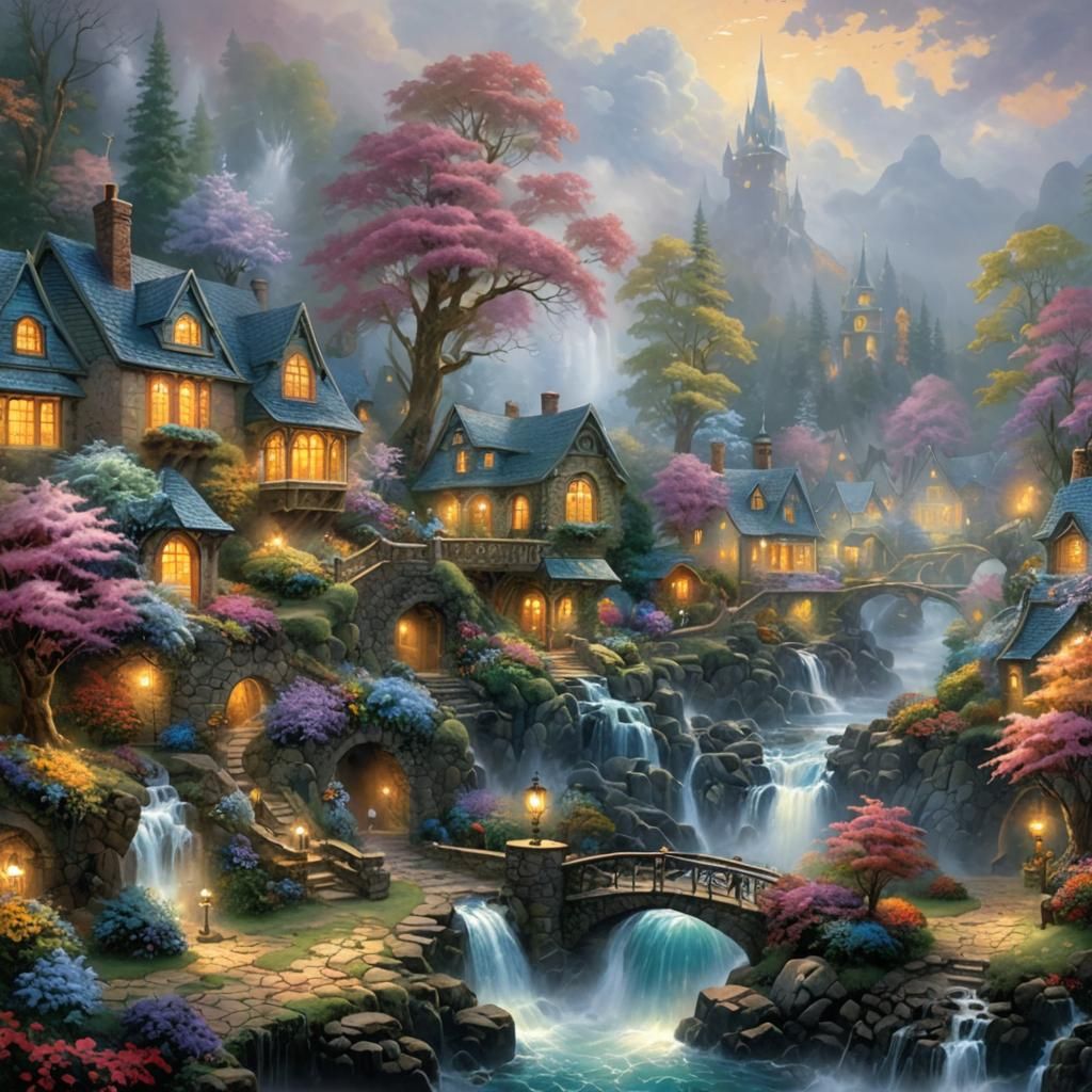 Ethereal Fantasy Landscape in Kinkade Style