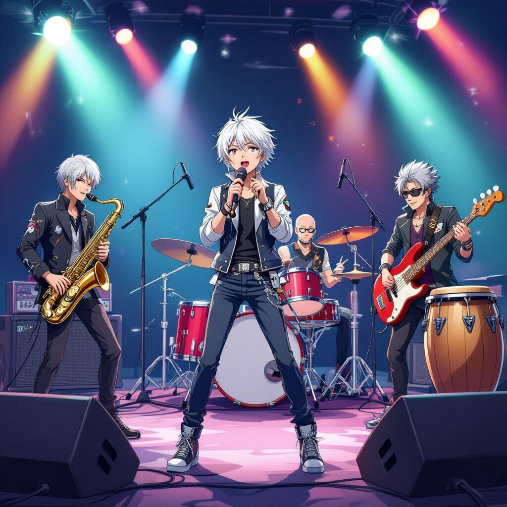 Anime Band Performs on Stage with Bright Colors