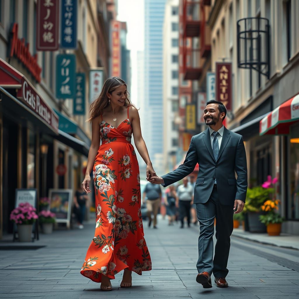 Tall Woman and Short Man Walking, 4K Photo