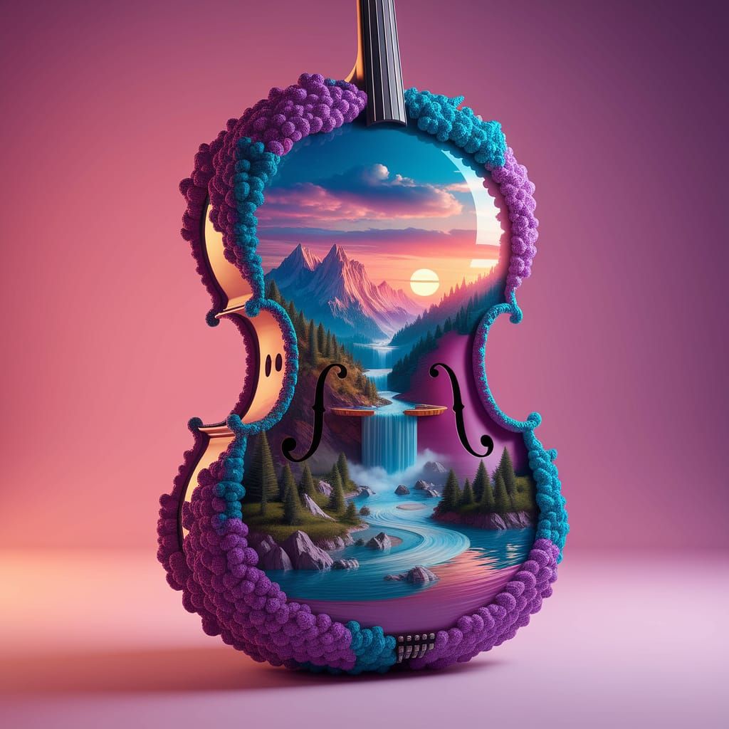 Cello World: Vibrant Landscape in Detailed 3D Art